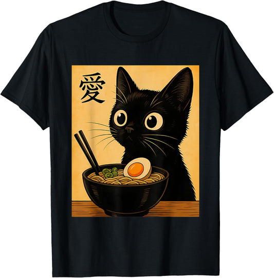 Funny Cat Ramen Graphic Tee Japanese Kawaii Anime Cat T-Shirt
