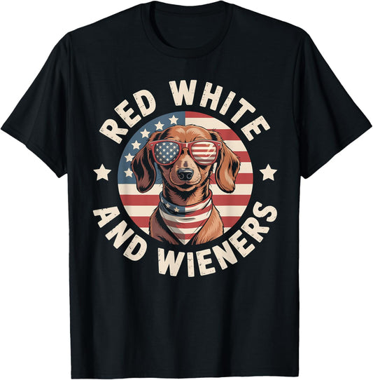 Funny Dachshund Red White and Wieners Weiner Dog 4th of July T-Shirt
