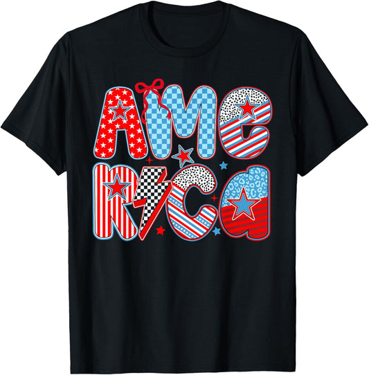 Coquette Bow American Flag 4th of July Women Girl Merica USA T-Shirt