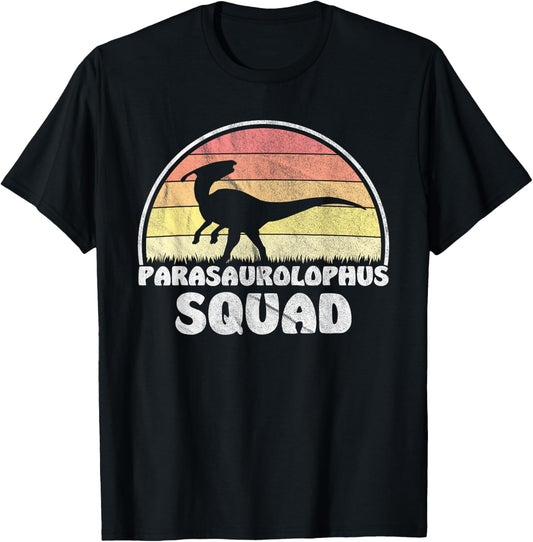 Parasaurolophus Squad - Retro Sunset Dinosaur T-Shirt