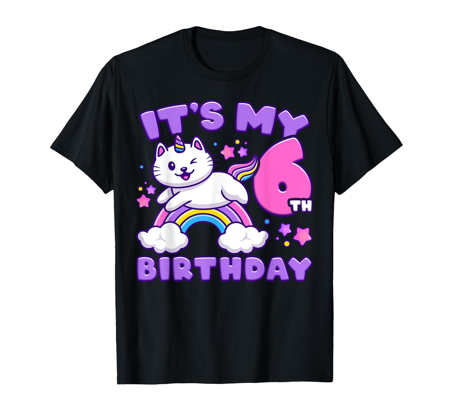 Birthday girl 6 years old, cat, unicorn, 6th birthday T-Shirt