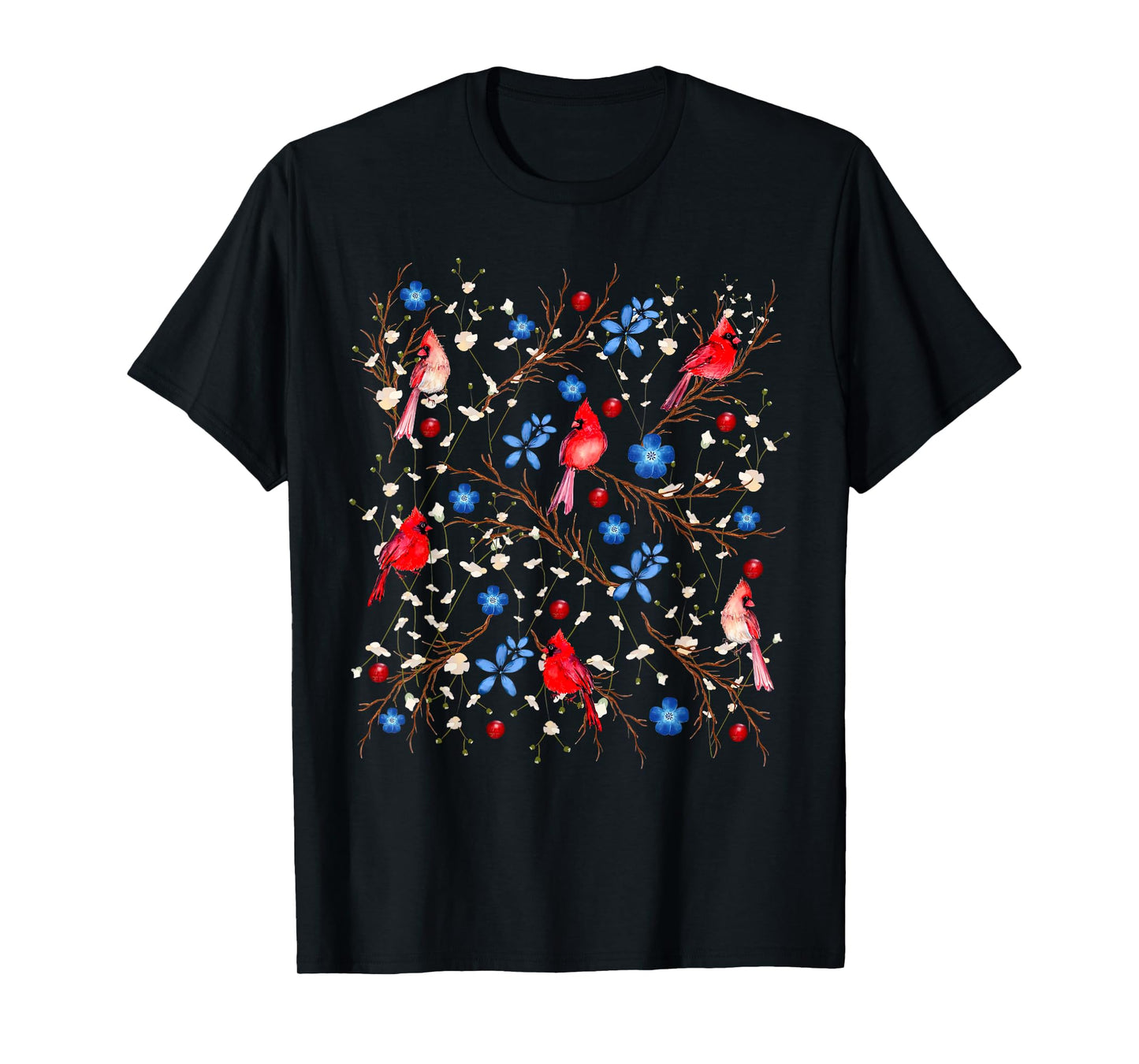 Floral Cardinal Bird Red White Blue 4th Of July Bird Lover T-Shirt