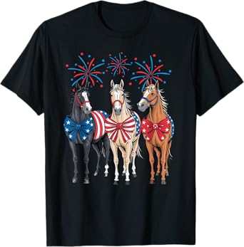 Horse Lovers Red White And Blue American Flag 4th Of July T-Shirt
