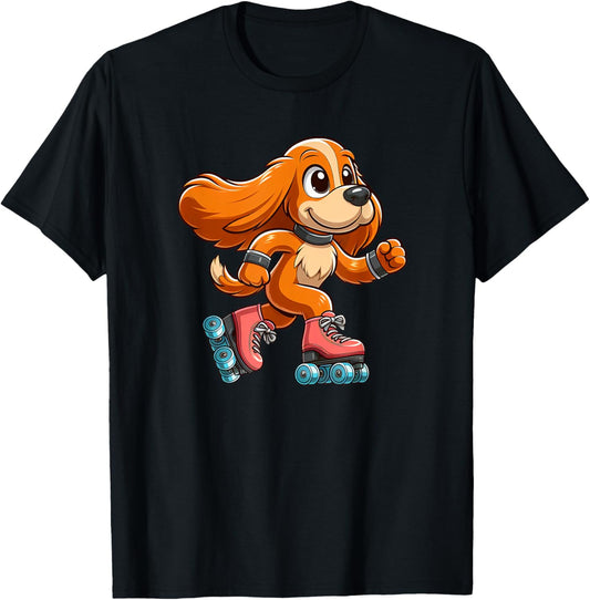 English Cocker Spaniel Roller Skating Dog Funny Skater T-Shirt