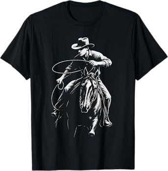 Country Rodeo Cowgirl Western Silhouette Cowboy Horse Art T-Shirt