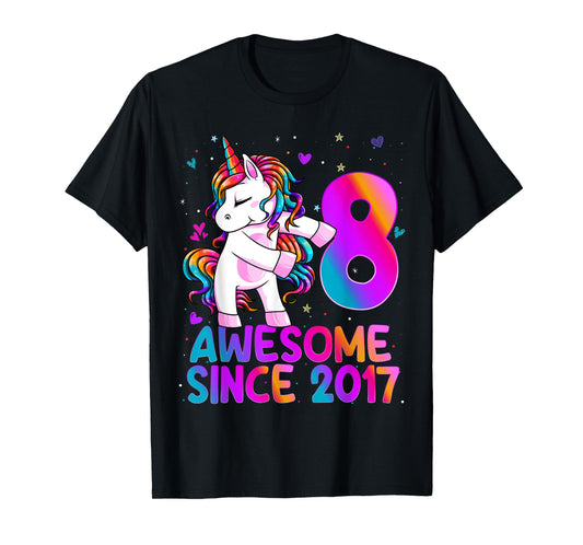 Flossing Unicorn 8 Year Old 8th Birthday Girl Unicorn Party T-Shirt
