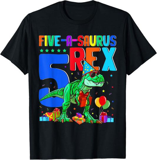 Five-A-Saurus Rex 5th Birthday 5 Years Old T-rex Lover T-Shirt