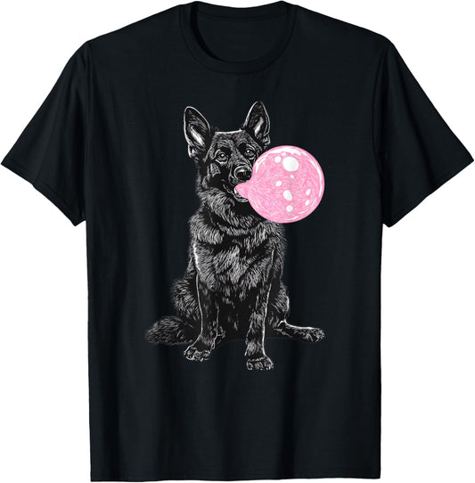 Vintage German shepherd Blowing Bubble Dog Dad Mom Owner T-Shirt