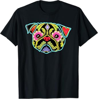 Black Pug - Day of the Dead Sugar Skull Dog Men Women Kids T-Shirt
