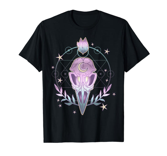 Pastel Goth Creepy Bird Skull - Moon Crystals Aesthetic Gift T-Shirt