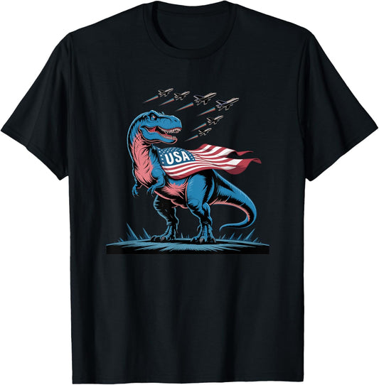 Dinosaur 4th of July Flag Jets T-Rex American USA Patriotic T-Shirt