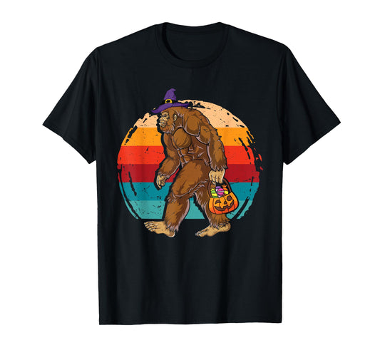 Bigfoot Sasquatch Witch Hat Retro Jack O Lantern Halloween T-Shirt