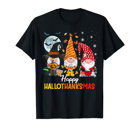 Gnomes Lover Halloween Merry Christmas Happy Hallothanksmas T-Shirt