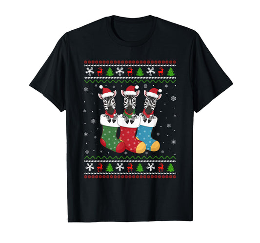 Ugly Xmas Sweater Zebra In Christmas Socks T-Shirt
