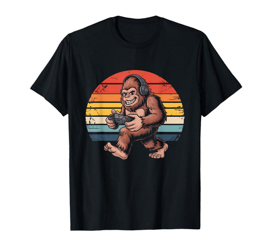 Retro Bigfoot Gamer Playing Console Video Games Sasquatch T-Shirt
