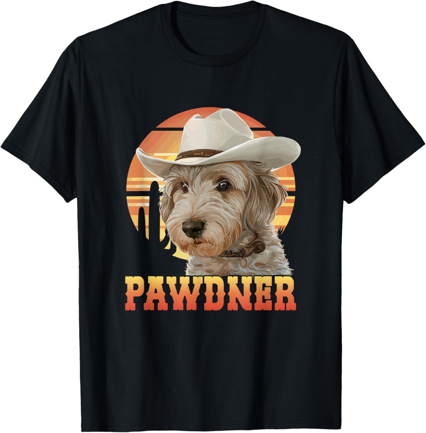Pawdner Western Sunset Cowboy Hat Labradoodle Dog Dad T-Shirt