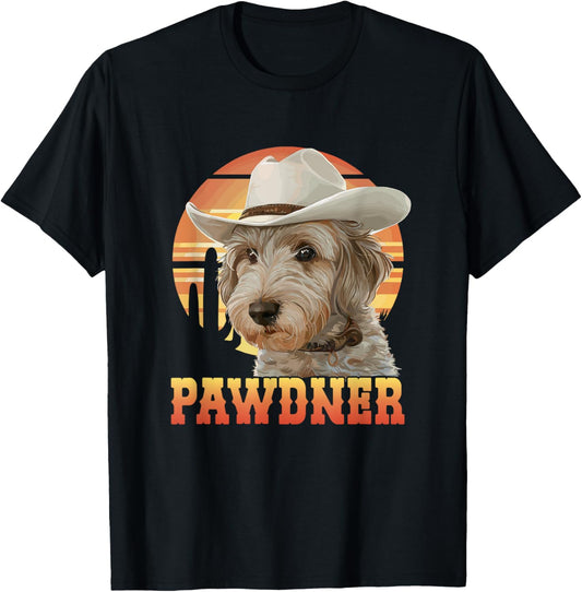 Pawdner Western Sunset Cowboy Hat Labradoodle Dog Dad T-Shirt