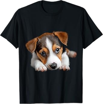 DogtastiQ Unisex-Adults & Kids Puppy Graphic Cartoon T-Shirt, Black, Small, Short Sleeve