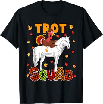 Trot Squad Thanksgiving Turkey Riding Horse Costume Kids T-Shirt