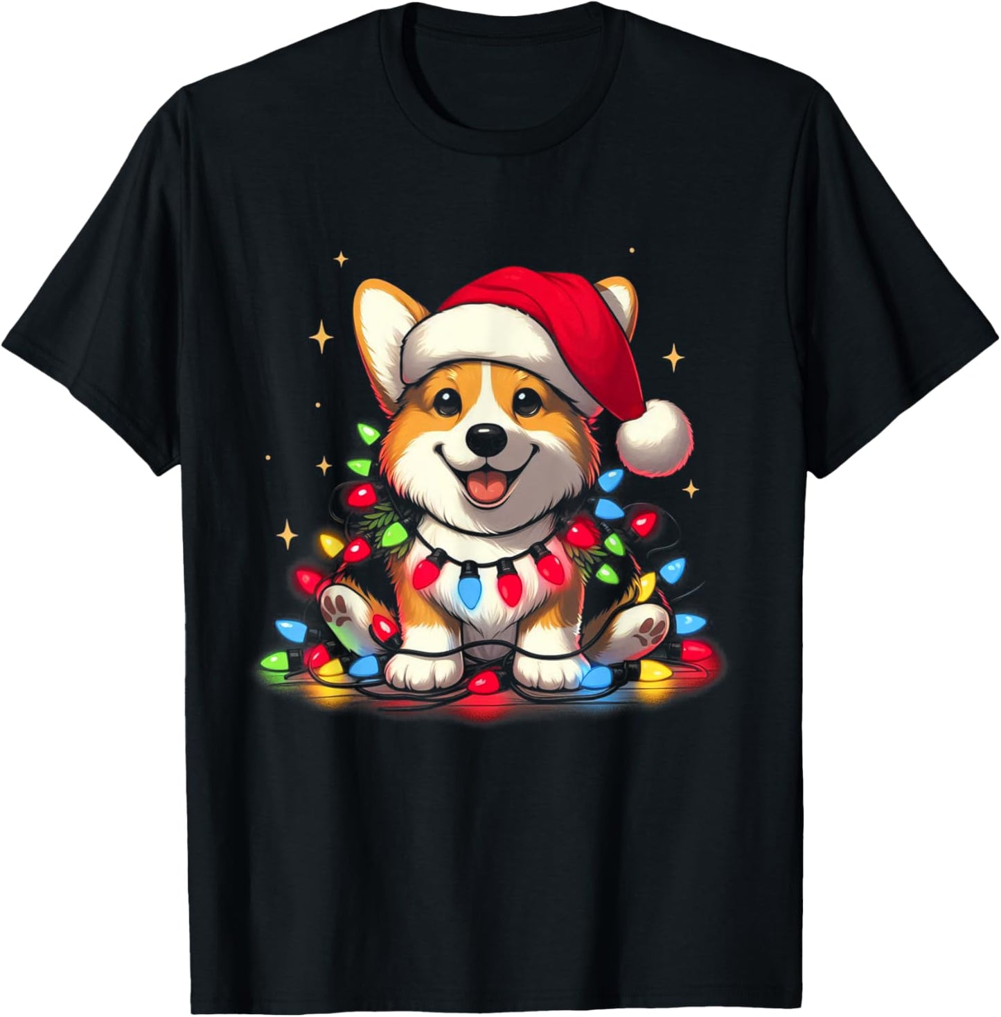 Corgi Santa Christmas Tree Lights Boys Men Corgmas Dog T-Shirt