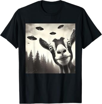 Funny Goat Selfie UFO Alien Humor Vintage Print Art Design T-Shirt