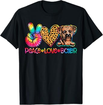 Peace Love Boxer Tie Dye Dog Lover T-Shirt for Men Women Girls Kids