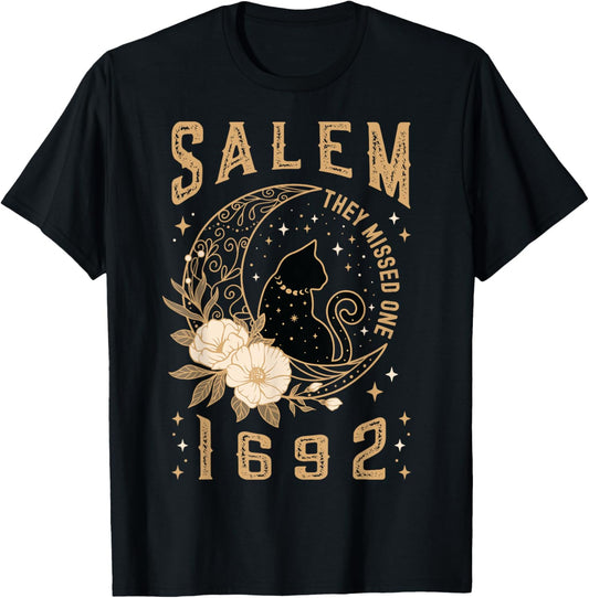 Salem 1692 They Missed One Witch Trial Black Cat Moon Witchy T-Shirt