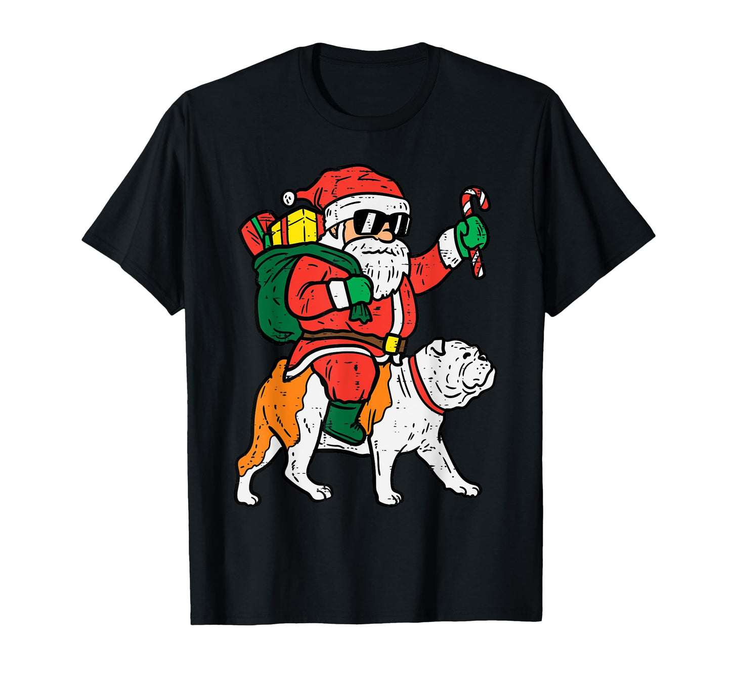 Santa Riding English Bulldog Christmas Xmas T-Shirt for Men Women Kids