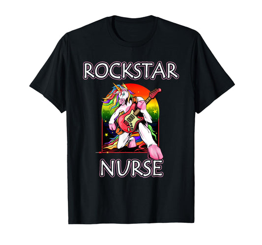 Unicorn Nurse Rockstar Rock Guitar Music Band Nursing T-Shirt