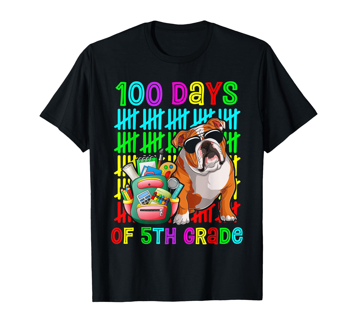 100th Day Of 5th Grade Boys Kids English Bulldog Dog Lovers T-Shirt