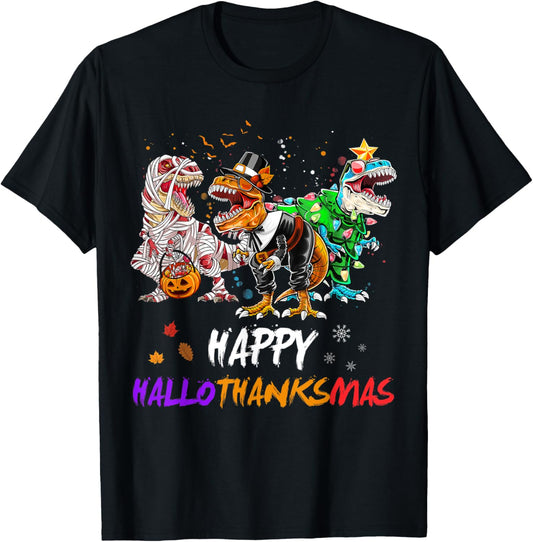 Dinosaur T Rex Happy Hallothanksmas Halloween Kids Boys T-Shirt