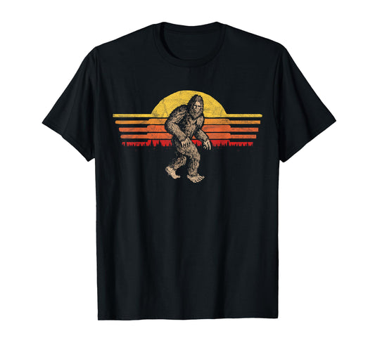 Bigfoot Distressed Eighties Sunset Vintage Sasquatch Sun T-Shirt