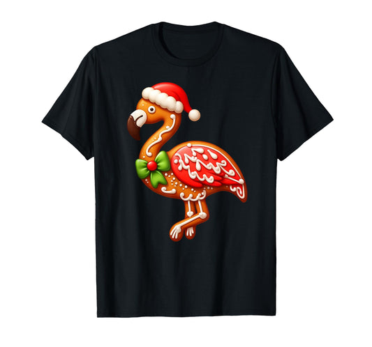Funny Gingerbread Man Flamingo Christmas Womens Mens Kids T-Shirt