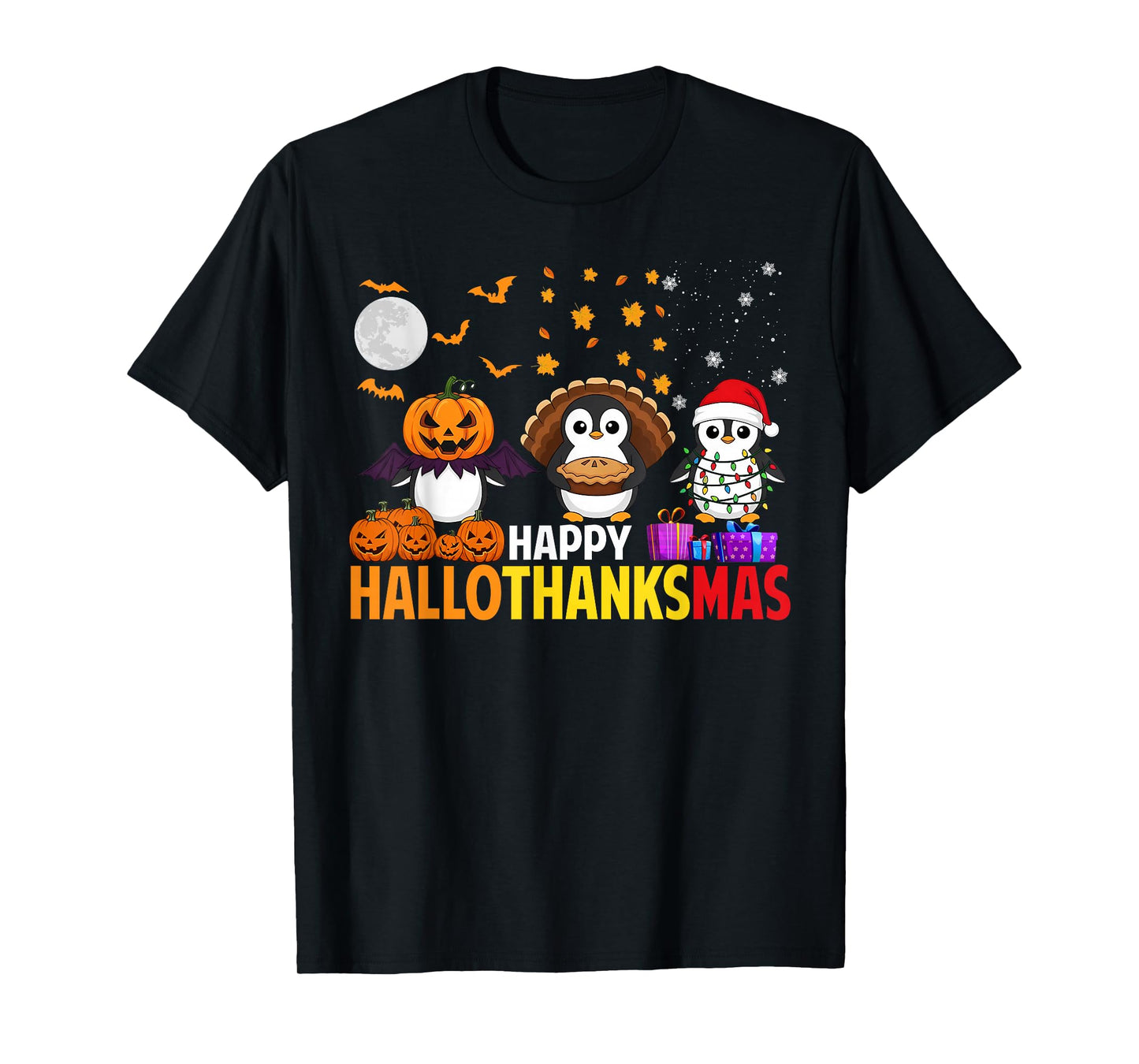 Penguin Christmas Halloween Costume Happy Hallothanksmas T-Shirt
