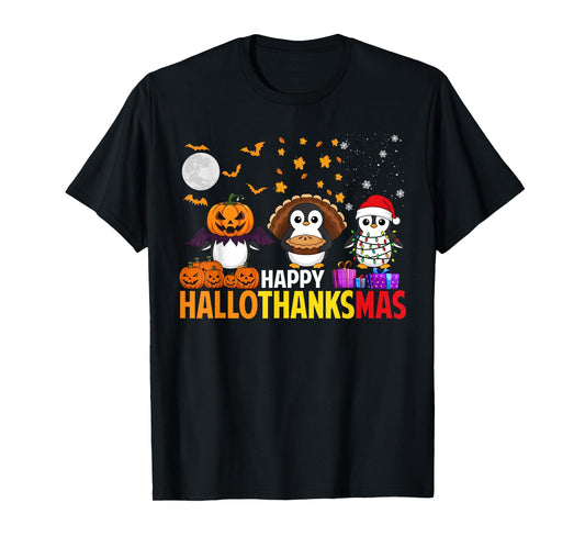 Penguin Christmas Halloween Costume Happy Hallothanksmas T-Shirt
