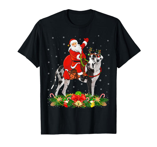 Xmas Decor Funny Santa Riding Great Dane Dog Christmas Men Women Kids T-Shirt