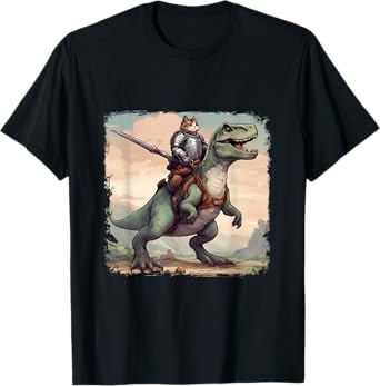 Cat Knight riding a T-Rex. Fun Men Women T-Shirt