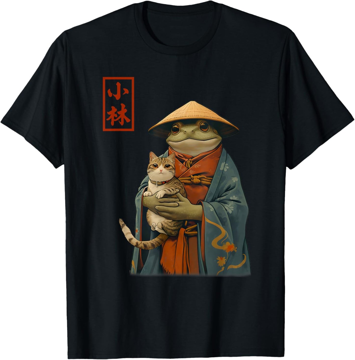 Japanese Woodblock Art: Frog is holding a cat in a kimono T-Shirt