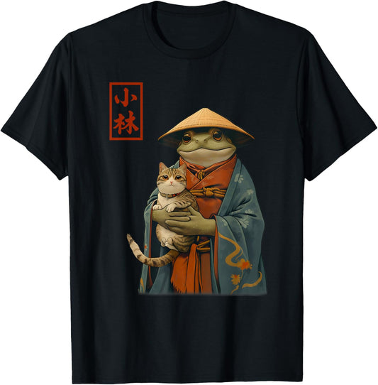 Japanese Woodblock Art: Frog is holding a cat in a kimono T-Shirt