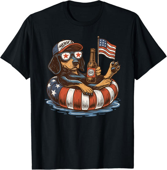 Funny Dog Beer Float 4th of July Art T-Shirt