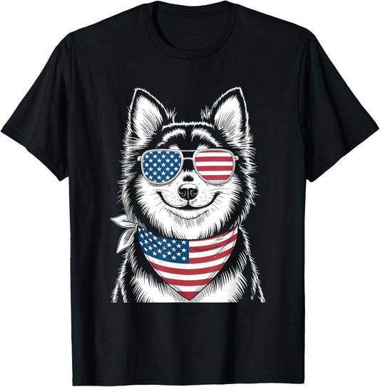 Alaskan Klee Kai Dog USA Flag Patriotic 4th of July T-Shirt