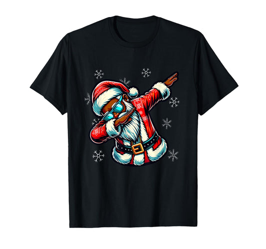 Black African American Christmas Dabbing Santa Claus PJ T-Shirt
