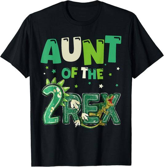 Aunt of the Two Rex Birthday Dinosaur Family Matching T-Shirt