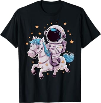 Astronaut Cowboy Riding Horse in Space T-Shirt