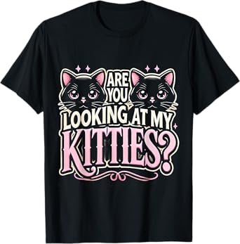 LT862-Looking At My Kitties Cute Cat Lover Funny Pet T-Shirt