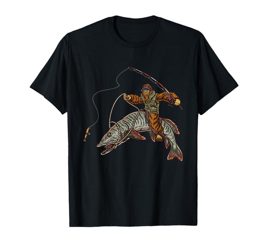 Muskie Fishing Tiger Musky Hunting Bigfoot Fishermen T-Shirt