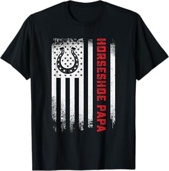 American Flag Horseshoes Dad Papa Outside Game Throwing Women Men T-Shirt