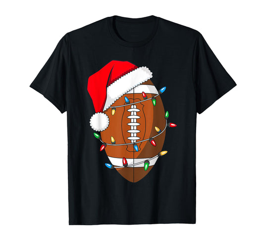 Christmas Football Santa Hat Sport Lover Funny Xmas Pajamas T-Shirt