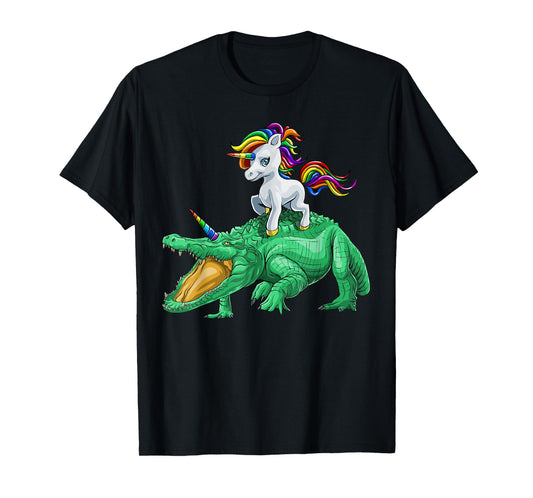 Unicorn Riding Crocodile Alligator Reptile Animal T-Shirt