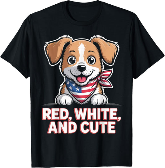 Red White and Cute Patriotic Puppy 4th of July T-Shirt
